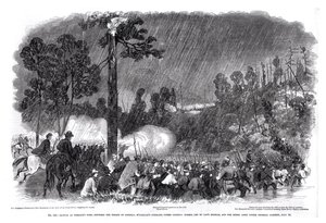 Batalla en el vado de Corrack, entre las tropas del comando del General McClellan, bajo el mando del General Morris, lideradas por el Capitán Benham, y el ejército rebelde bajo el mando del General Garnett, 14 de julio de 1861 de American School